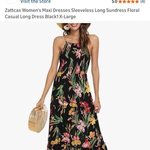 Black Floral Maxi Sundress with Halter Neck